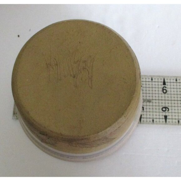 Artisan Pottery Bowl With Leaf Imprint & Blue Stripes - Vintage 1989 Signed - Picture 6 of 6